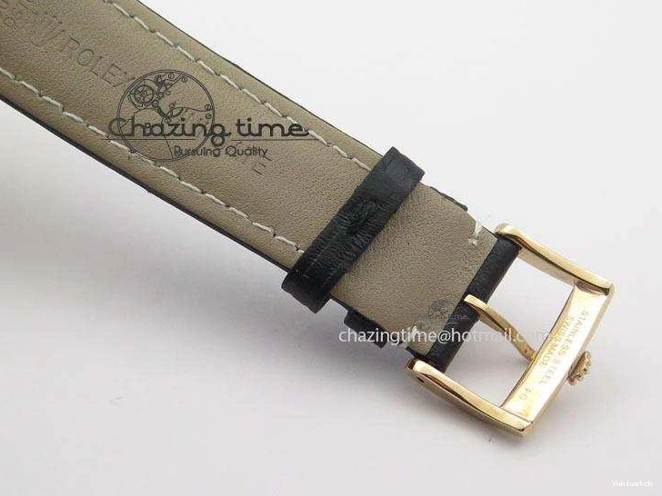 A2824 Cellini Markers Numeral Leather Date RG Rose Black Dial On Gold Strap 0721